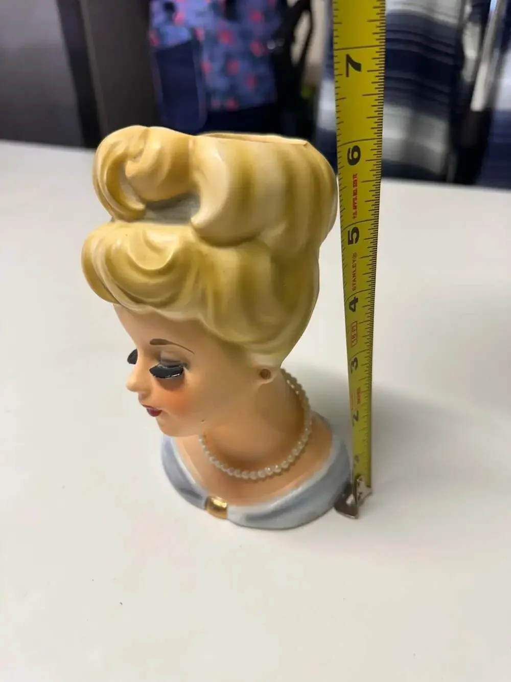 Vintage Rubens Lady Head Vase 485 Yellow Hair Pearls Planter